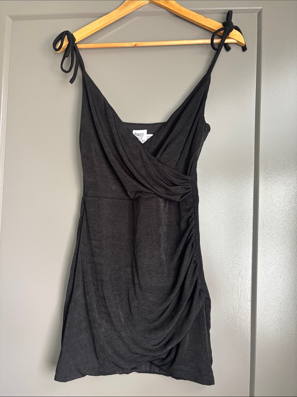 Princess Polly Black Tie-Shoulder Wrap Mini Dress